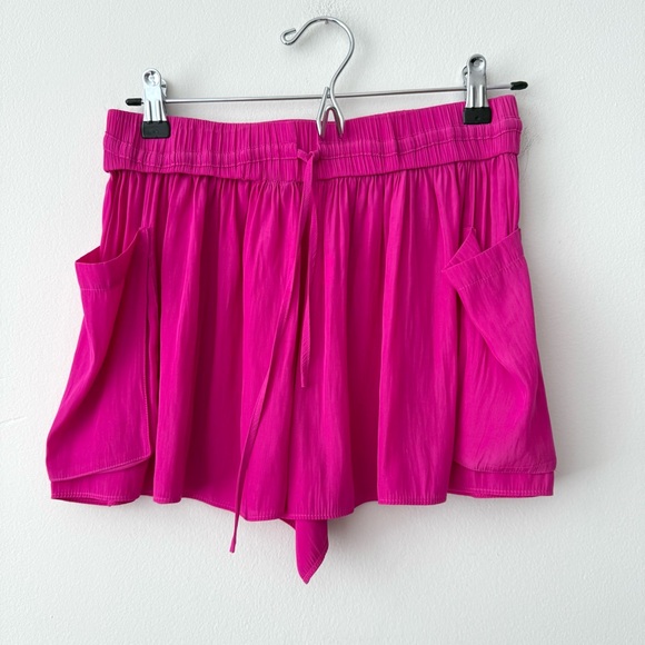 Ramy Brook Austin Satin Drawstring Shorts Hot Pink - Picture 1 of 7